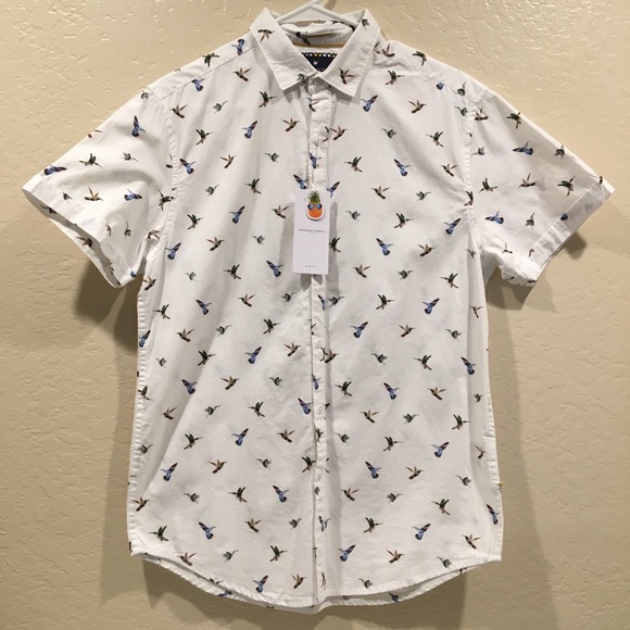 denim and flower bird shirt